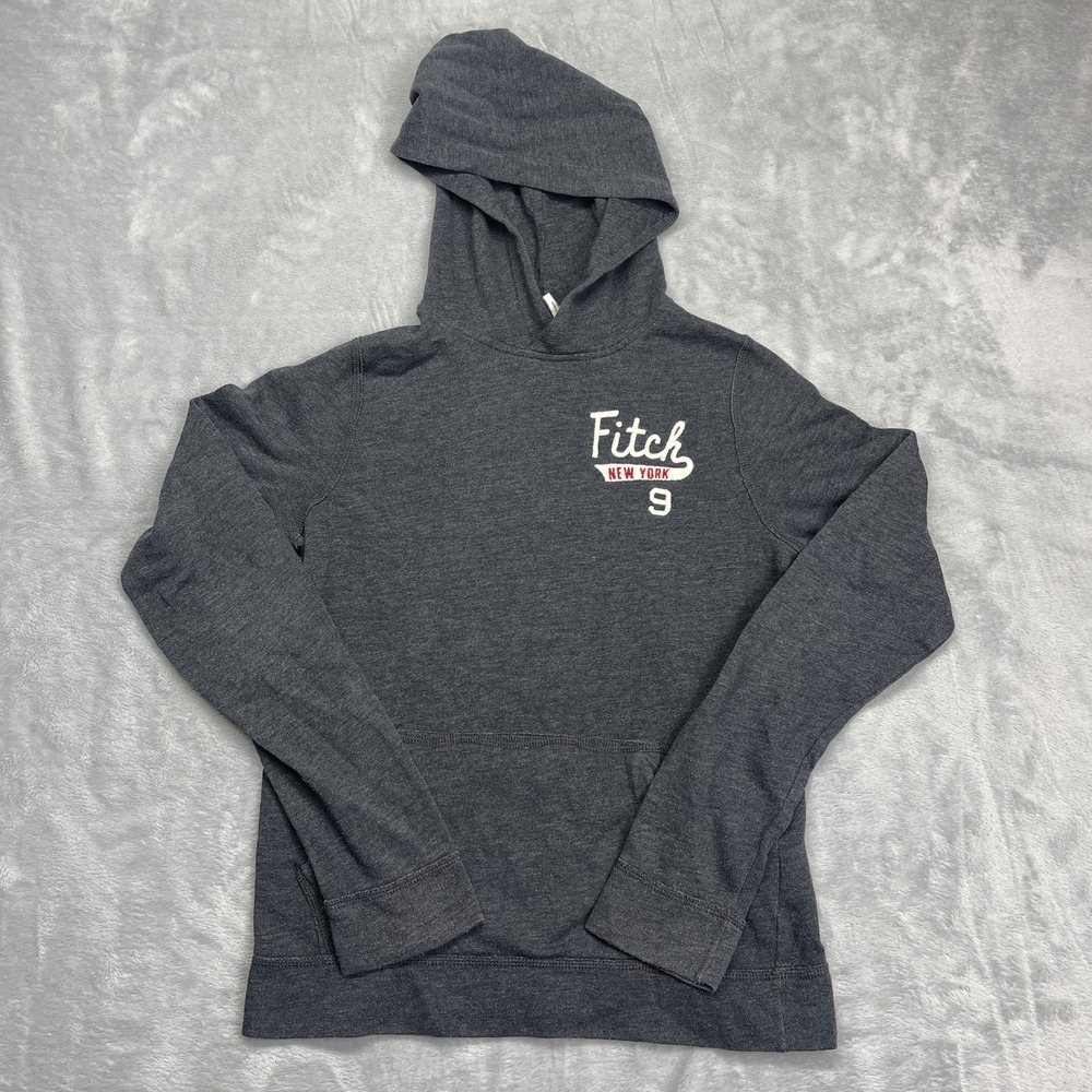 Abercrombie & Fitch New York 9 Hoodie Kids XL Gray Fleece Lined Soft Long Sleeve